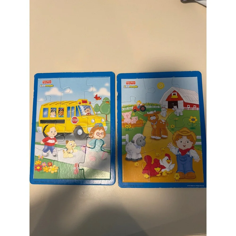 Little People Cardboard Puzzle Mattel 2014 ‎ Farm Animals School Bus